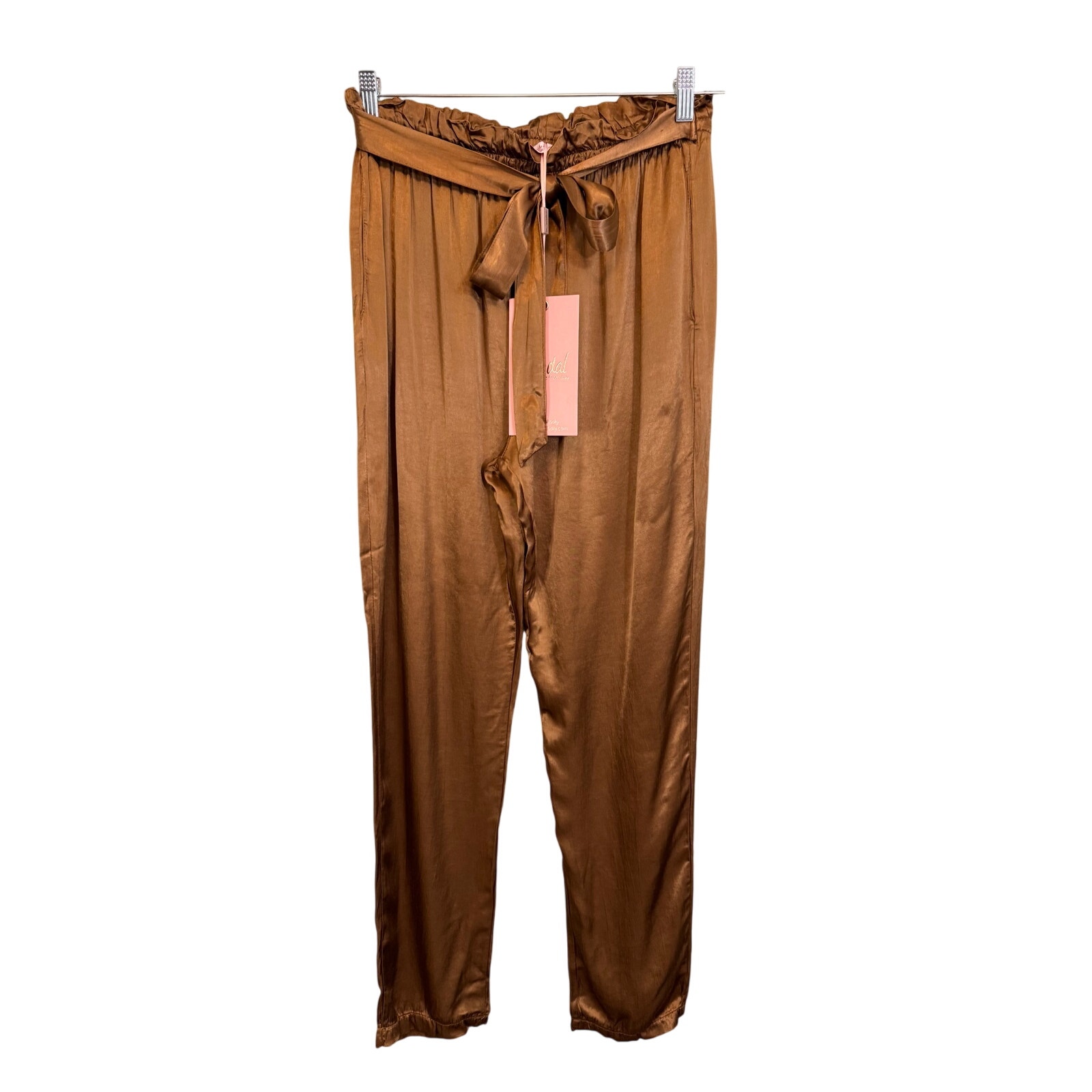 Scandal Paperbag Trouser Pants 29 Brown Satin Belted Tapered High Rise Italy Nwt